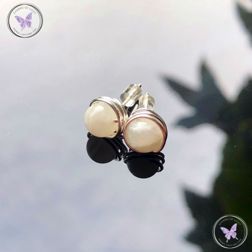 Moonstone Silver Wire Wrap Stud Earrings